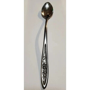 Vintage Ekco Eterna Country Garden Stainless Steel Long Handle Teaspoon Spoon